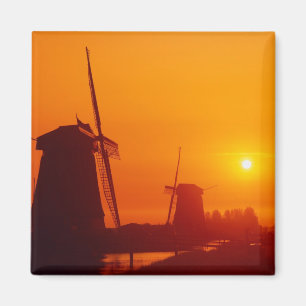 Windmills at sunset, Schermerhorn, Netherlands Magnet