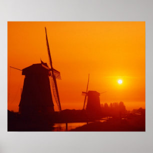 Windmills at sunset, Schermerhorn, Netherlands Poster