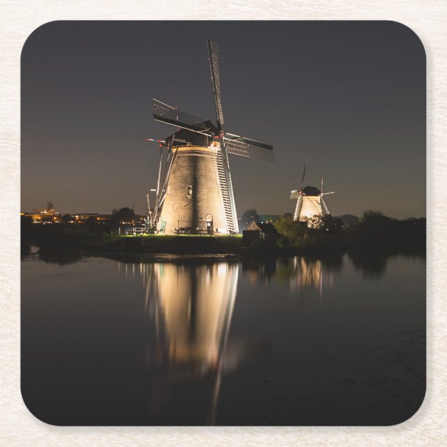 Windmills illuminated at night coaster (Front)