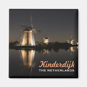 Windmills illuminated at night Kinderdijk magnet