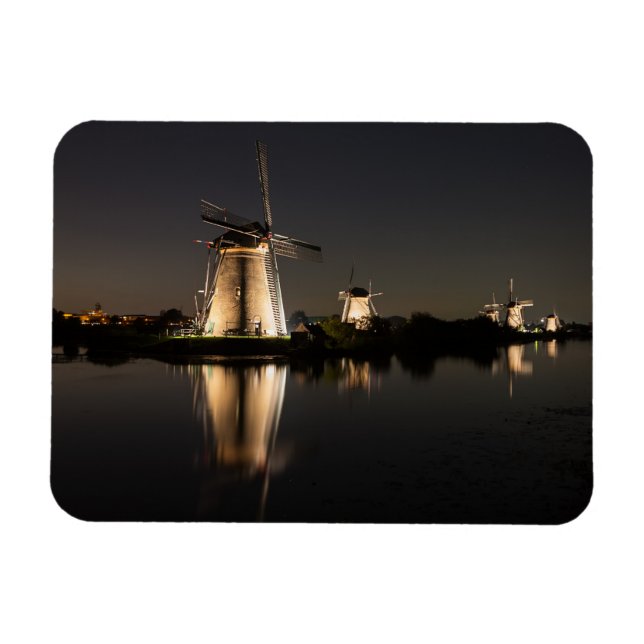 Windmills illuminated at night rectangle magnet (Horizontal)