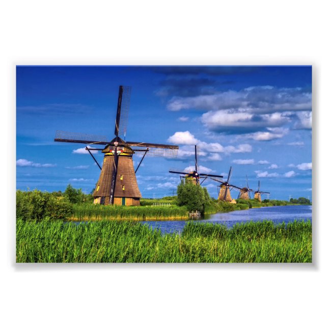 Windmills in Kinderdijk, Holland, Netherlands Photo Print (Front)