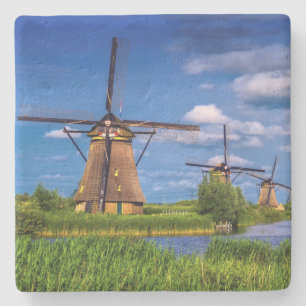 Windmills in Kinderdijk, Holland, Netherlands Stone Coaster