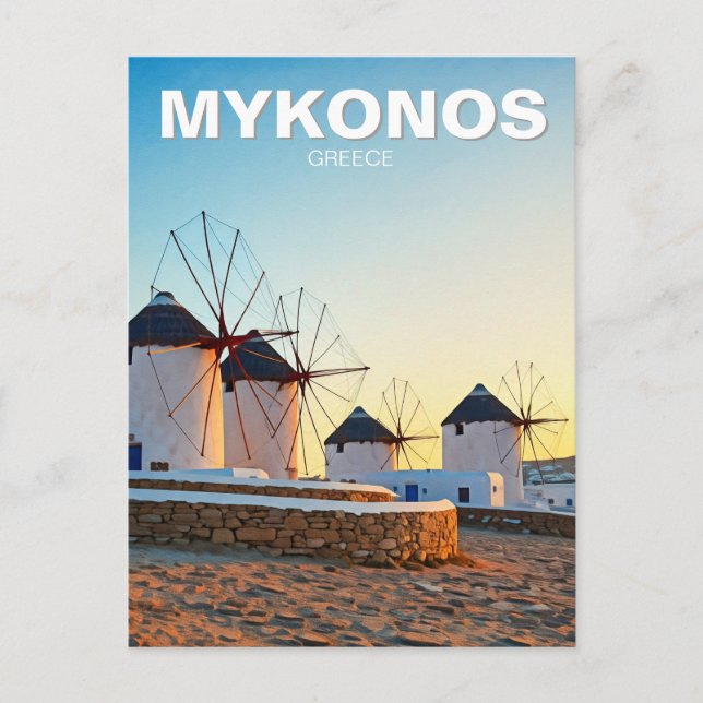 Windmills in Mykonos Greece Cyclades Travel Postcard (Front)