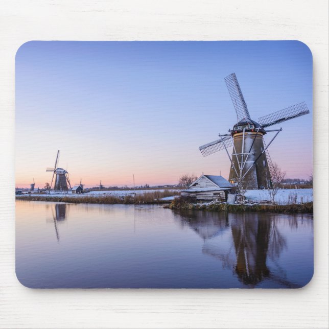 Windmills in winter during a sunrise mousepad (Front)