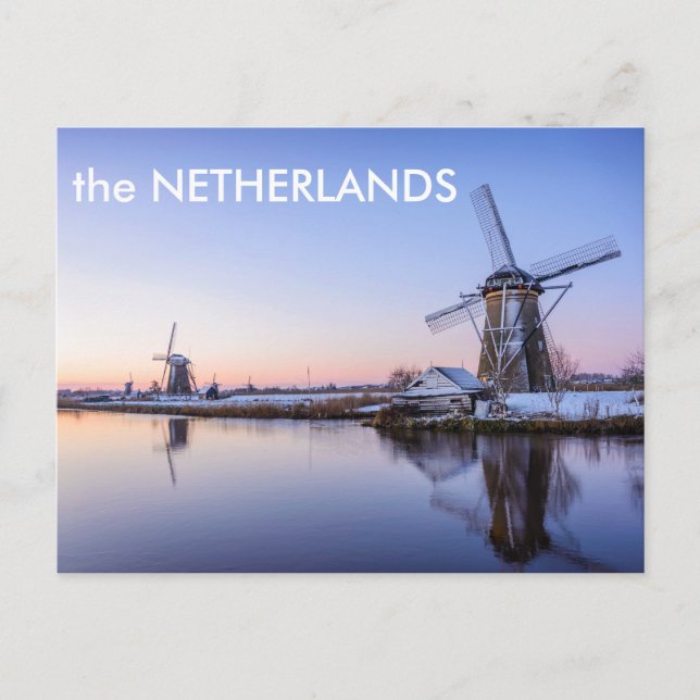 Windmills in winter text postcard (Front)