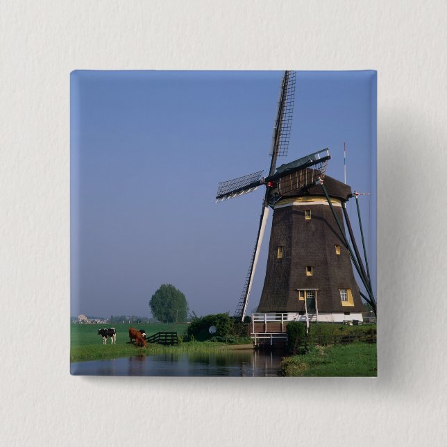 Windmills, Leidschendam, Netherlands 15 Cm Square Badge (Front)