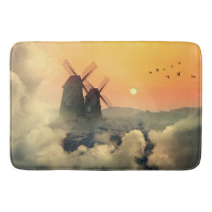 Windmills Mountains and Clouds Bath Mat