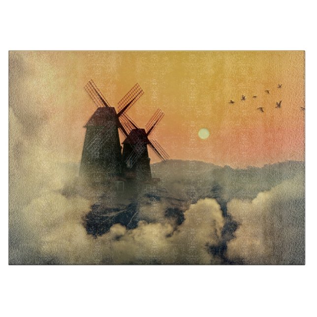 Windmills Mountains and Clouds Cutting Board (Front)
