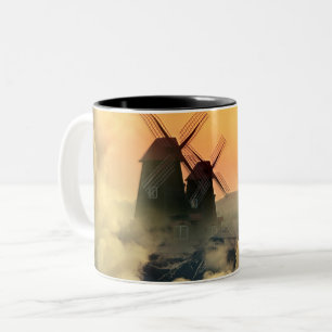 Windmills Mountains and Clouds Two-Tone Coffee Mug