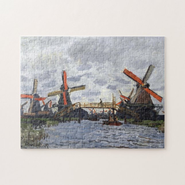 Windmills near Zaandam Monet Fine Art Jigsaw Puzzle (Horizontal)