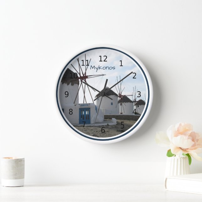 Windmills of Mykonos, Greece, personalized Clock (Home)
