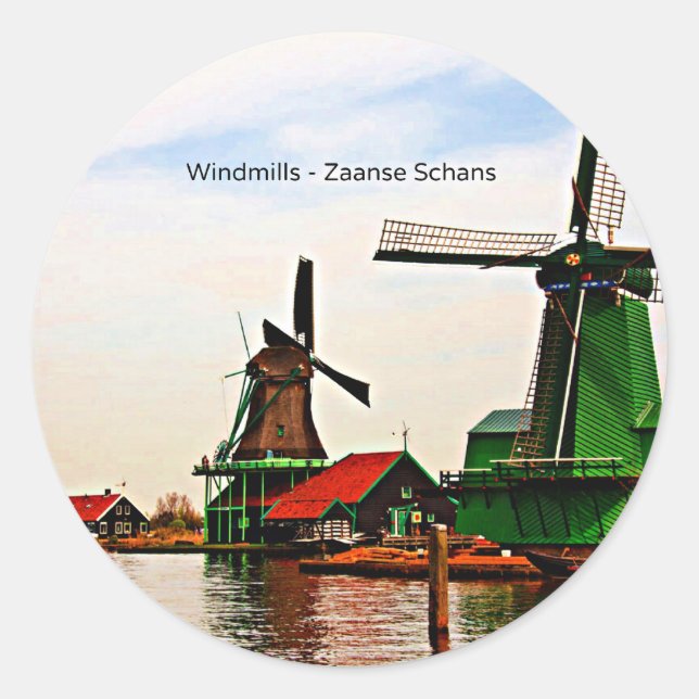 Windmills-Zaanse Schans Classic Round Sticker (Front)