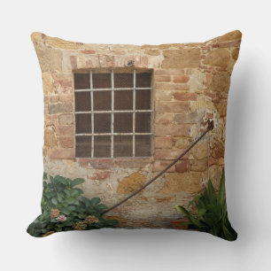 Window and ancient stone wall, Pienza, Italy Cushion