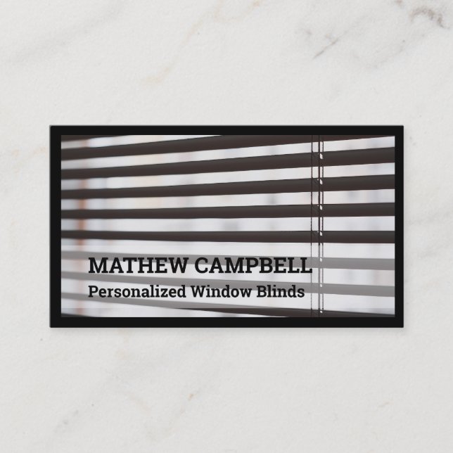 Window Blinds QR Code Black Business Card (Front)