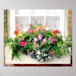 Window Box of Colourful, Cascading Mixed Flowers Poster