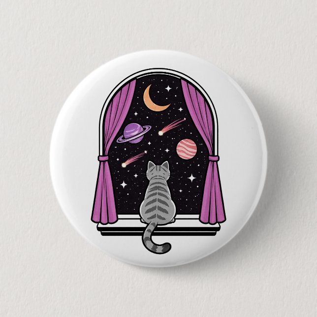 Window Cat 6 Cm Round Badge (Front)