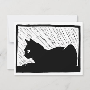 Window Cat Linocut RSVP Card