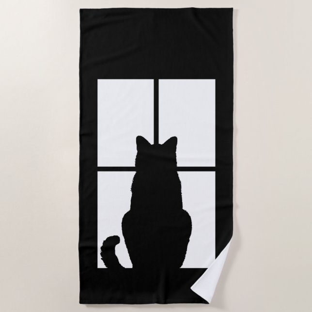 Window Cat Silhouette Beach Towel (Front)