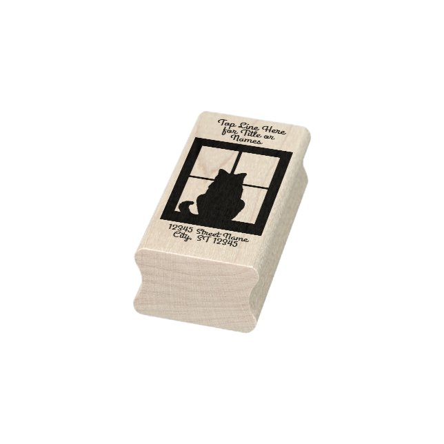 Window Cat Silhouette with 2 Lines of Your Text Rubber Stamp (Stamp)