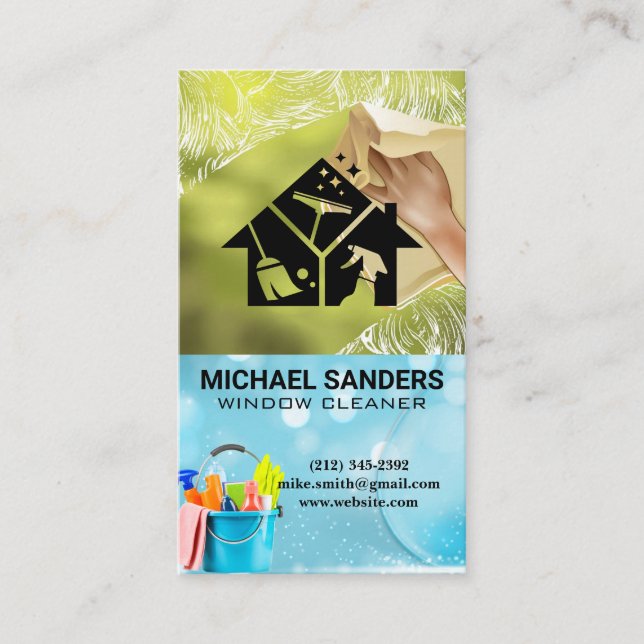 Window Cleaner | Home Care Icons Business Card (Front)