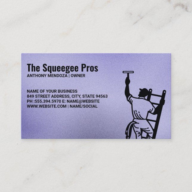 Window Cleaners | Guy on Ladder with Squeegee Business Card (Front)