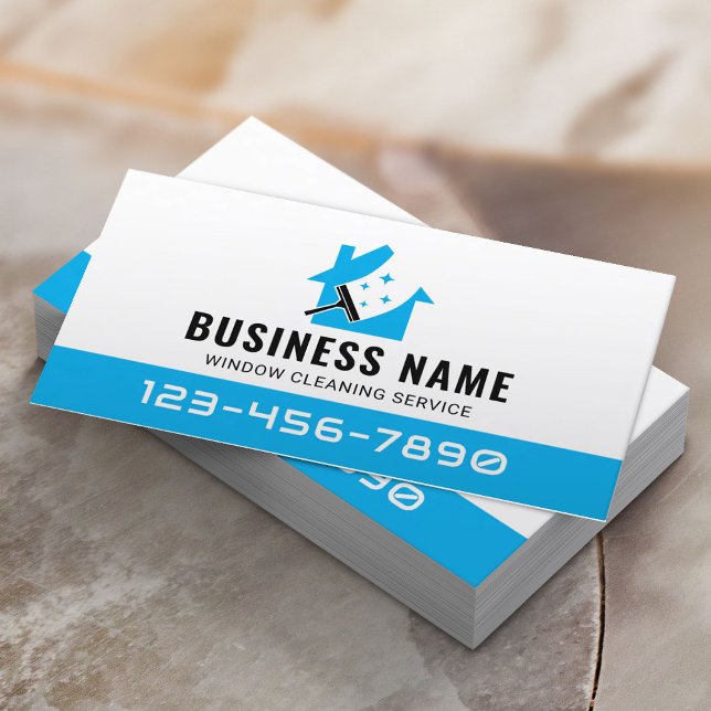 Window Cleaning Blue House Cleaning Service Business Card (Creator Uploaded)