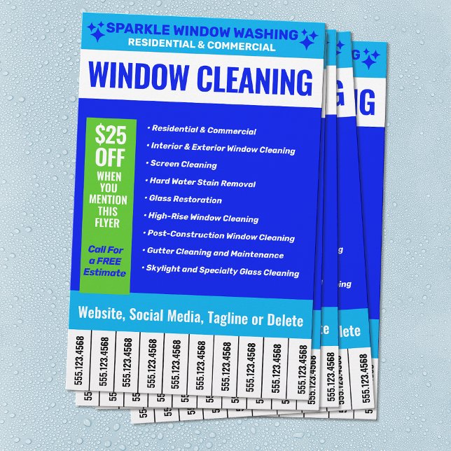 Window Cleaning Promotional  Flyer (window cleaning flyer with service list, coupon and tear off phone numbers)