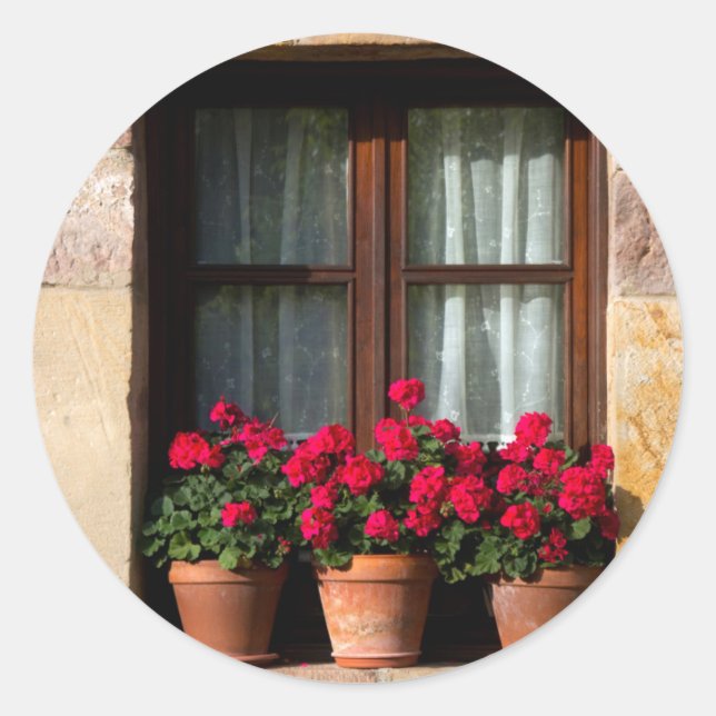 Window flower pots in village classic round sticker (Front)