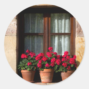 Window flower pots in village classic round sticker