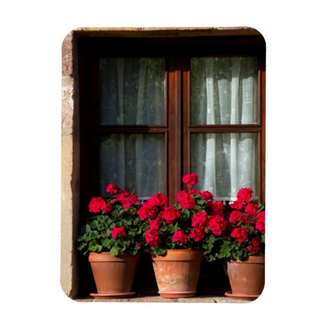 Window flower pots in village magnet (Vertical)