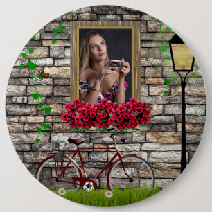 Window flowers bicycle wall personalised photo 6 cm round badge