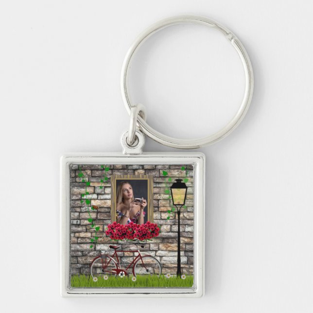 Window flowers bicycle wall personalised photo  key ring (Front)
