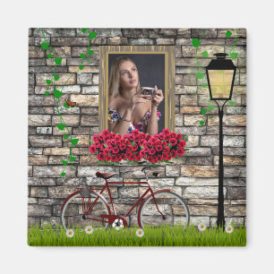 Window flowers bicycle wall personalised photo magnet