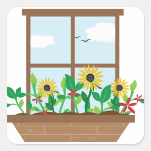 Window Flowers Square Sticker