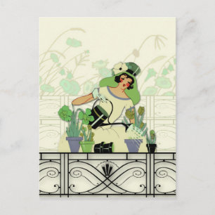 WINDOW GARDEN, ART DECO LADY: SUMMER GREENS POSTCARD