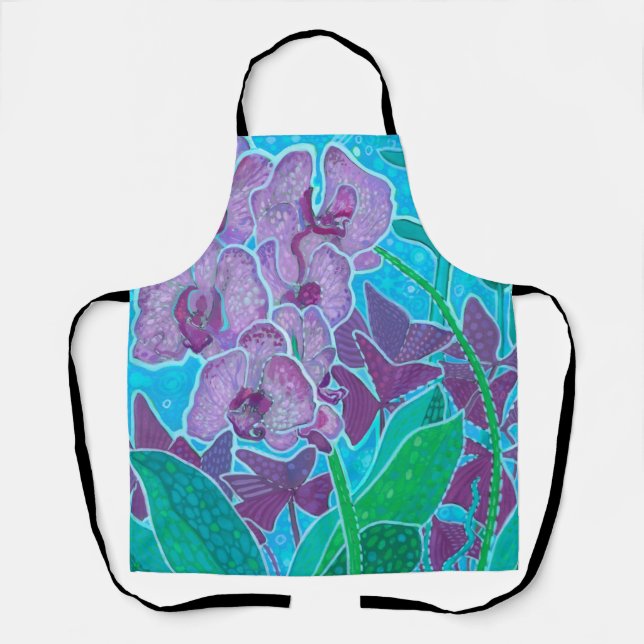 Window Garden Orchid Flowers Floral Botanical Art Apron (Front)