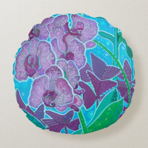 Window Garden Orchid Flowers Floral Botanical Art Round Cushion