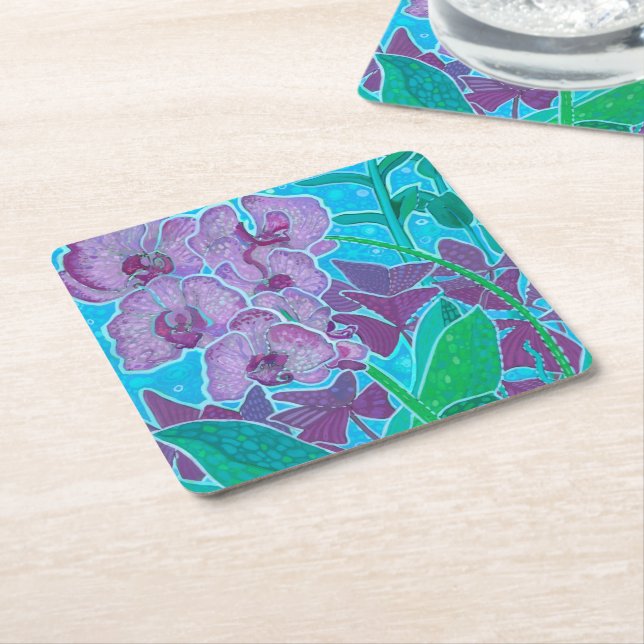 Window Garden Orchid Flowers Floral Botanical Art  Square Paper Coaster (Angled)