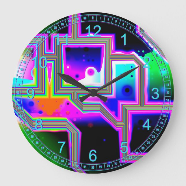 Window into the Universe – Magenta & Cyan Abstract Large Clock (Front)