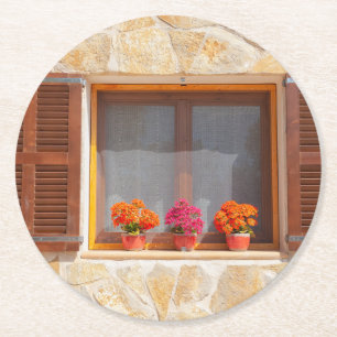 Window of a spanish Finca Round Paper Coaster