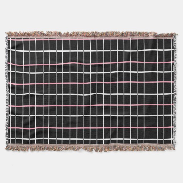 Window Pane Print in Black and White with Pink Throw Blanket (Front)
