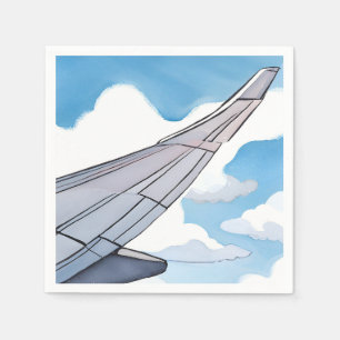 Window Seat Aeroplane Wing Sky Watercolor Travel Napkin