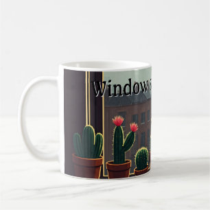 Window sill cactus mug rain