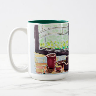 Window Tea and Flowers Two-Tone Coffee Mug