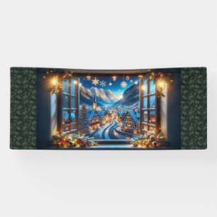 Window to a Winter Christmas Village 6 ft Banner