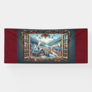 Window to a Winter Christmas Village 6 ft Banner
