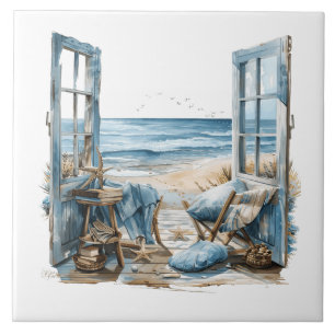 Window to the Beach... - Dreaming of the Beach Ceramic Tile
