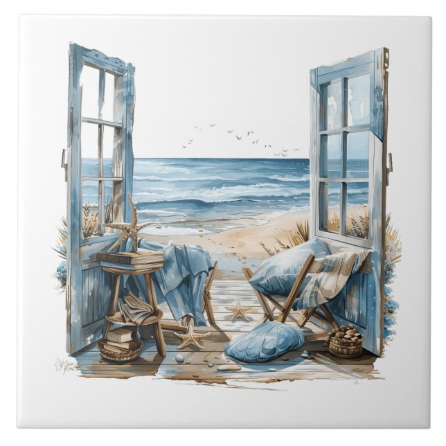 Window to the Beach... - Dreaming of the Beach Ceramic Tile (Front)