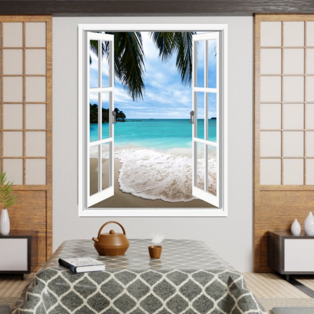 Window View 3D Tropical Sea And Beach Poster (Creator Uploaded)
